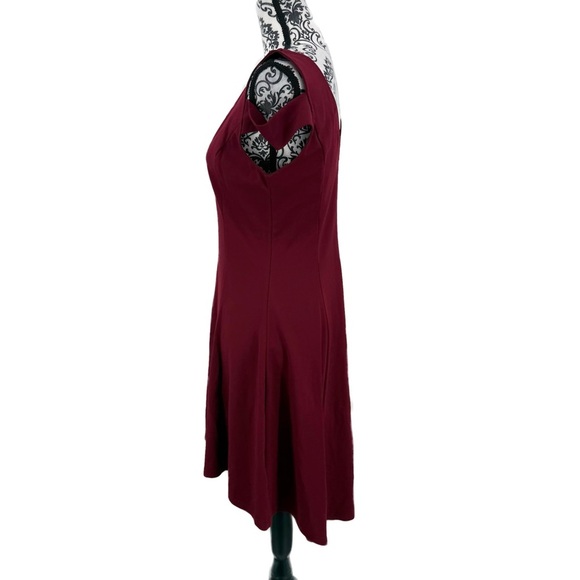 Insnova Burgundy Cold Shoulder A-Line Dress Romantic Fit & Flare Cocktail Party - Picture 12 of 13